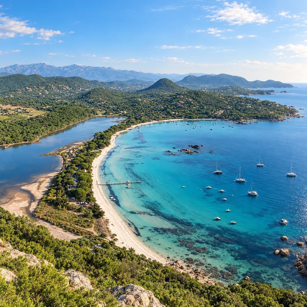 Plage, baie et étang de Santa Giulia près de Porto-Vecchio
