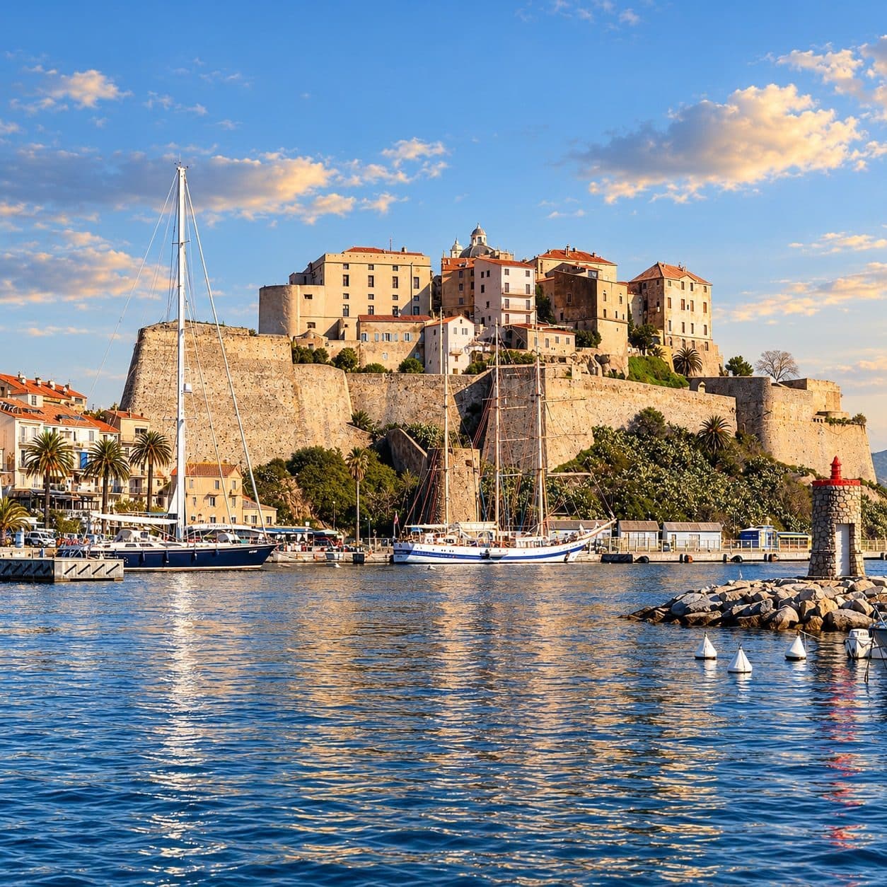 Citadelle de Calvi et voiliers vus depuis le port
